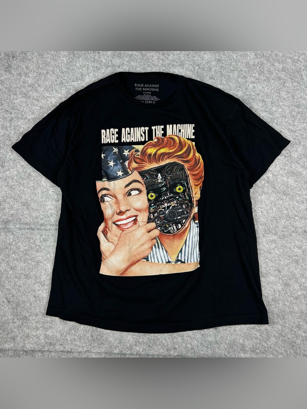 Rage Against The Machine Black Graphic Tee – Retro Robot Face Print